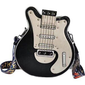 Women Guitar Shaped Crossbody Bag Unique PU Leather Shoulder Bag Novelty Music .